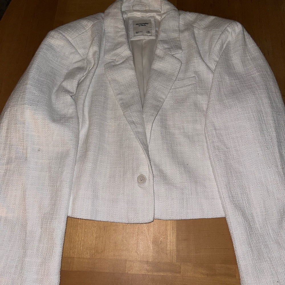 Cropped White Textured Women's Blazer